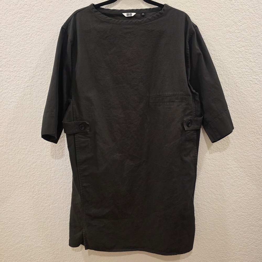 Uniqlo U Lemaire Women Olive Green Cotton Linen Tunic Dress XXS Japandi Modest